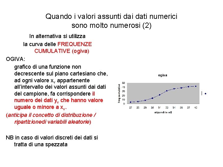 Quando i valori assunti dati numerici sono molto numerosi (2) In alternativa si utilizza