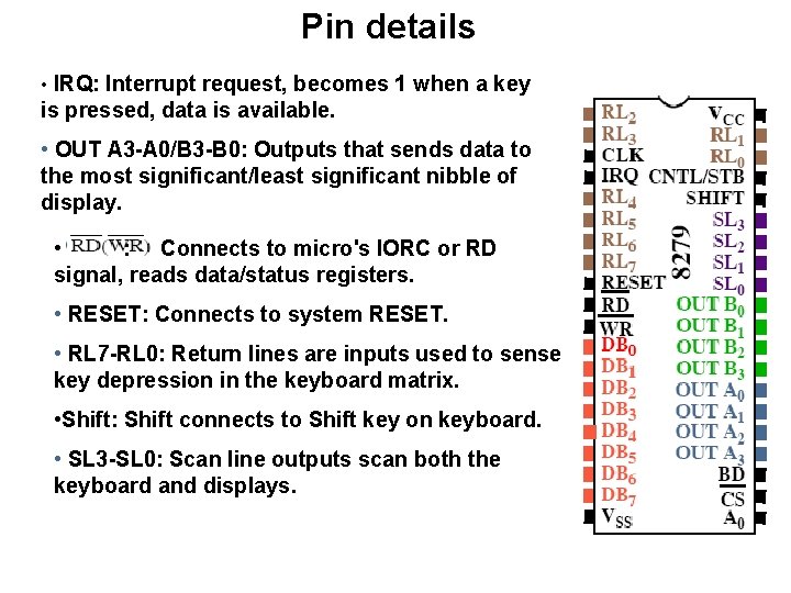 Pin details • IRQ: Interrupt request, becomes 1 when a key is pressed, data