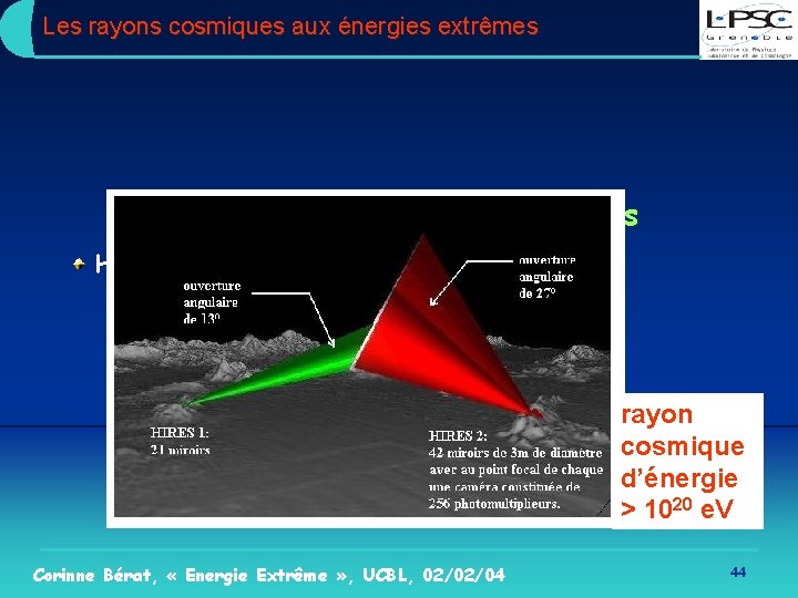 Les rayons cosmiques aux énergies extrêmes Expériences récentes ou en cours Hi. Res (High