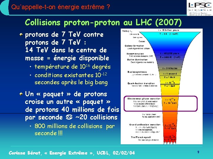 Qu’appelle-t-on énergie extrême ? Collisions proton-proton au LHC (2007) protons de 7 Te. V
