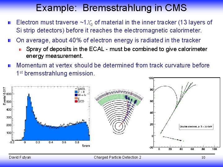Example: Bremsstrahlung in CMS Electron must traverse ~1 X 0 of material in the