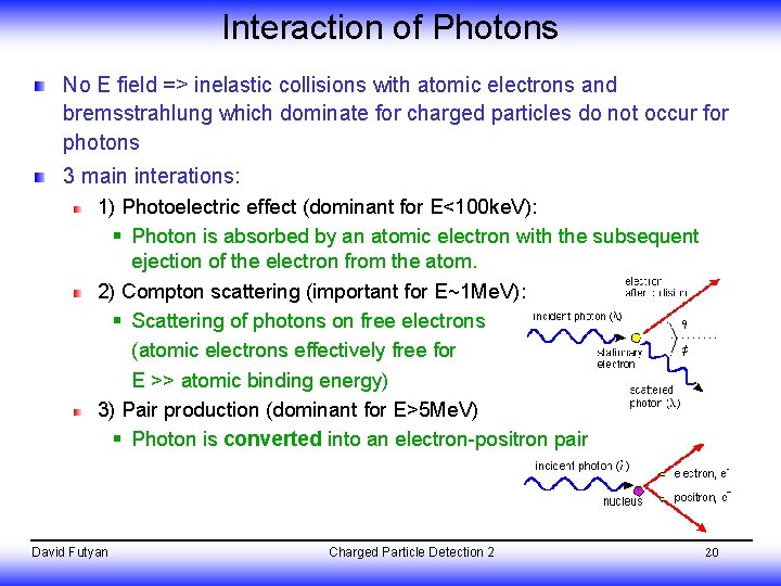 Interaction of Photons No E field => inelastic collisions with atomic electrons and bremsstrahlung