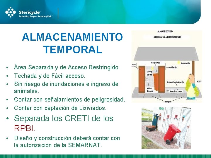 ALMACENAMIENTO TEMPORAL • Área Separada y de Acceso Restringido • Techada y de Fácil