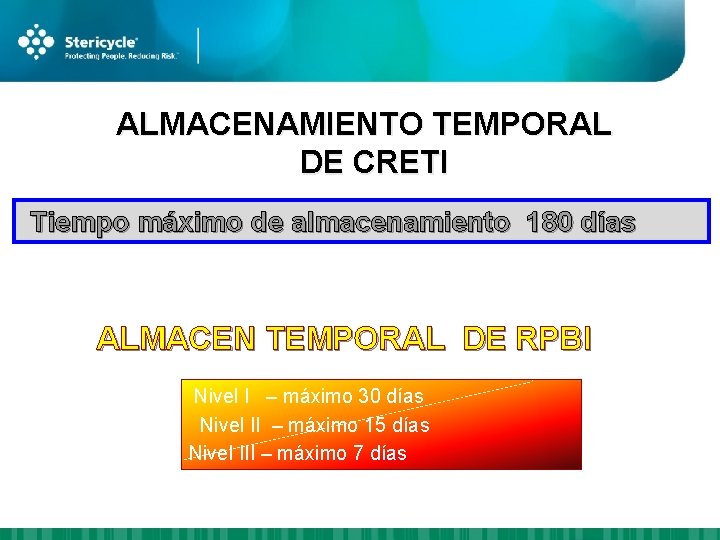 ALMACENAMIENTO TEMPORAL DE CRETI Tiempo máximo de almacenamiento 180 días ALMACEN TEMPORAL DE RPBI
