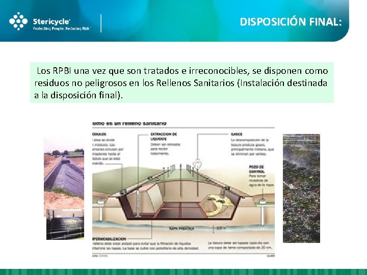 DISPOSICIÓN FINAL: Los RPBI una vez que son tratados e irreconocibles, se disponen como