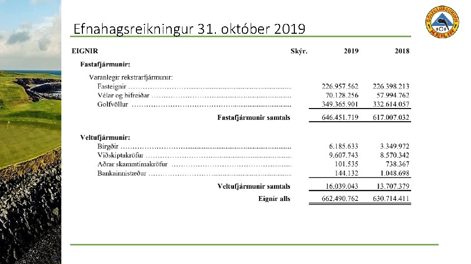 Efnahagsreikningur 31. október 2019 