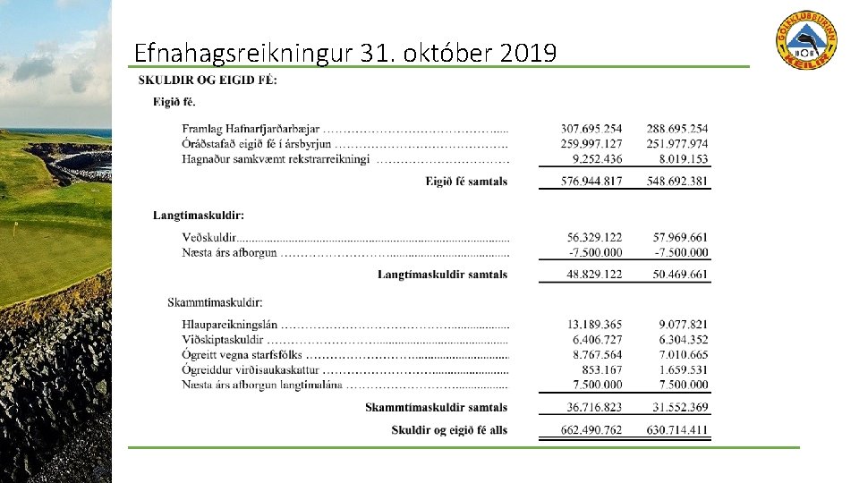 Efnahagsreikningur 31. október 2019 