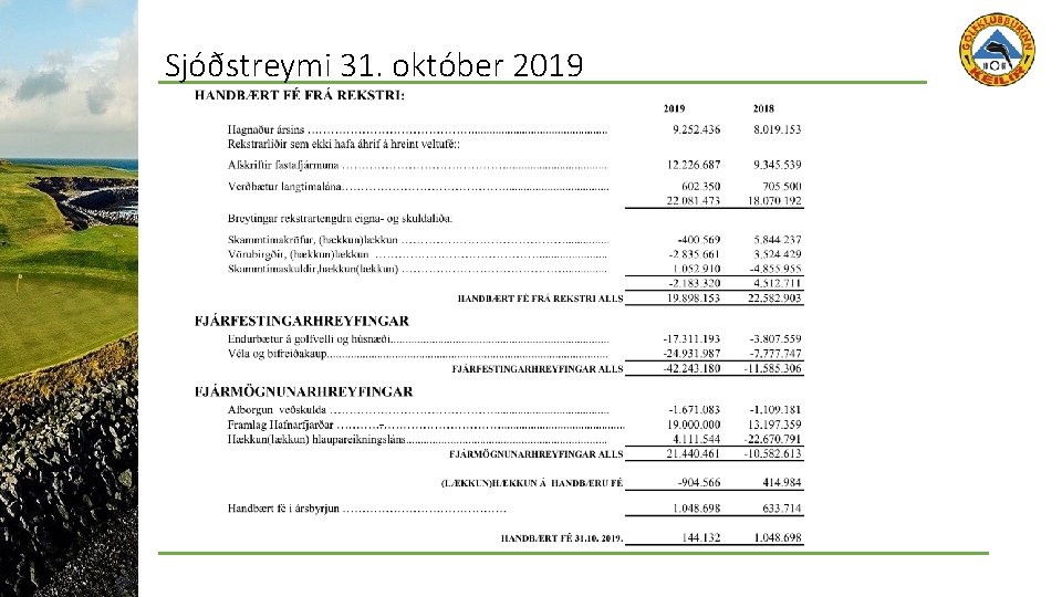 Sjóðstreymi 31. október 2019 