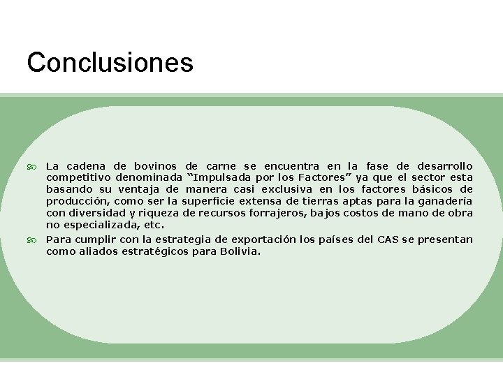 Conclusiones La cadena de bovinos de carne se encuentra en la fase de desarrollo