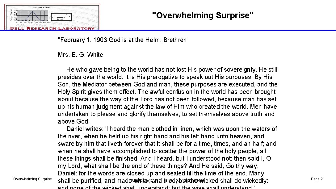 "Overwhelming Surprise" "February 1, 1903 God is at the Helm, Brethren Mrs. E. G.