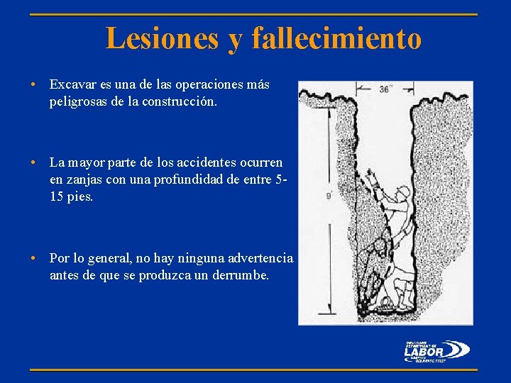 Lesiones y fallecimiento • Excavar es una de las operaciones más peligrosas de la