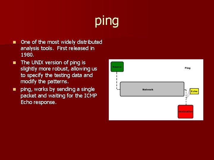 ping One of the most widely distributed analysis tools. First released in 1980. n