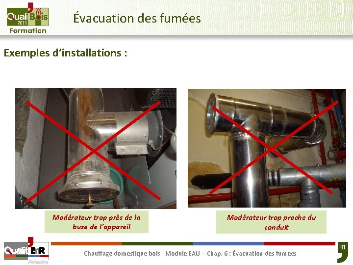 Évacuation des fumées Exemples d’installations : Modérateur trop près de la buse de l’appareil