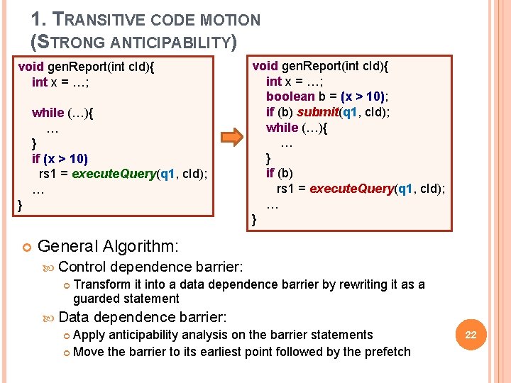 1. TRANSITIVE CODE MOTION (STRONG ANTICIPABILITY) void gen. Report(int c. Id){ int x =