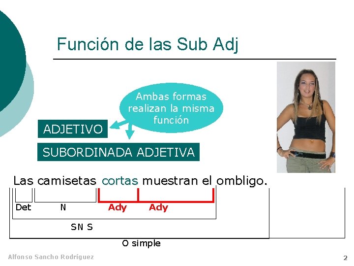 Función de las Sub Adj Ambas formas realizan la misma función ADJETIVO SUBORDINADA ADJETIVA Función de las Sub Adj Ambas formas realizan la misma función ADJETIVO SUBORDINADA ADJETIVA