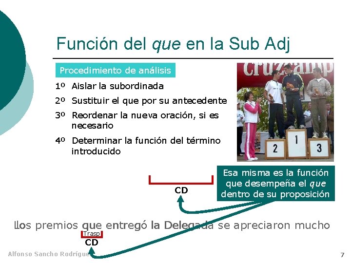 Función del que en la Sub Adj Procedimiento de análisis 1º Aislar la subordinada Función del que en la Sub Adj Procedimiento de análisis 1º Aislar la subordinada