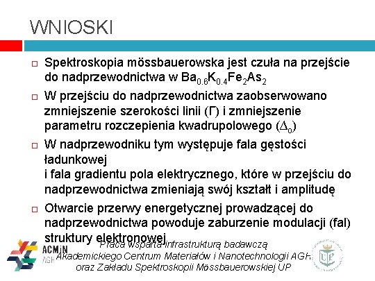 WNIOSKI Spektroskopia mössbauerowska jest czuła na przejście do nadprzewodnictwa w Ba 0. 6 K