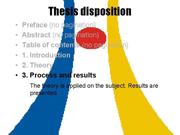 Thesis disposition • • • Preface (no pagination) Abstract (no pagination) Table of contents