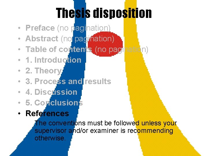 Thesis disposition • • • Preface (no pagination) Abstract (no pagination) Table of contents