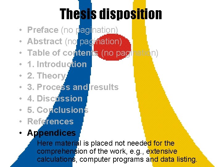 Thesis disposition • • • Preface (no pagination) Abstract (no pagination) Table of contents