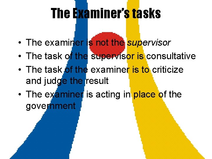 The Examiner’s tasks • The examiner is not the supervisor • The task of