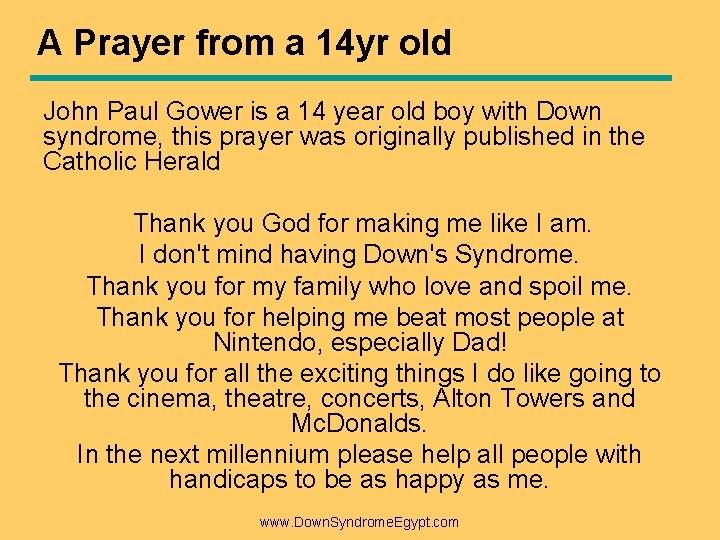 A Prayer from a 14 yr old John Paul Gower is a 14 year