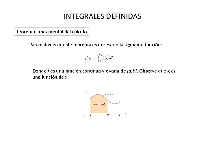 INTEGRALES DEFINIDAS Teorema fundamental del cálculo Para establecer este teorema es necesario la siguiente