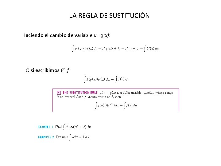 LA REGLA DE SUSTITUCIÓN Haciendo el cambio de variable u =g(x): O si escribimos