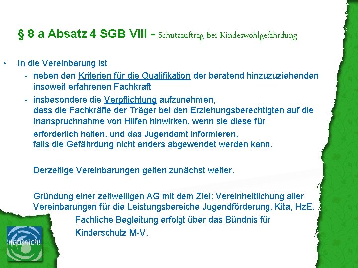 § 8 a Absatz 4 SGB VIII - Schutzauftrag bei Kindeswohlgefährdung • In die