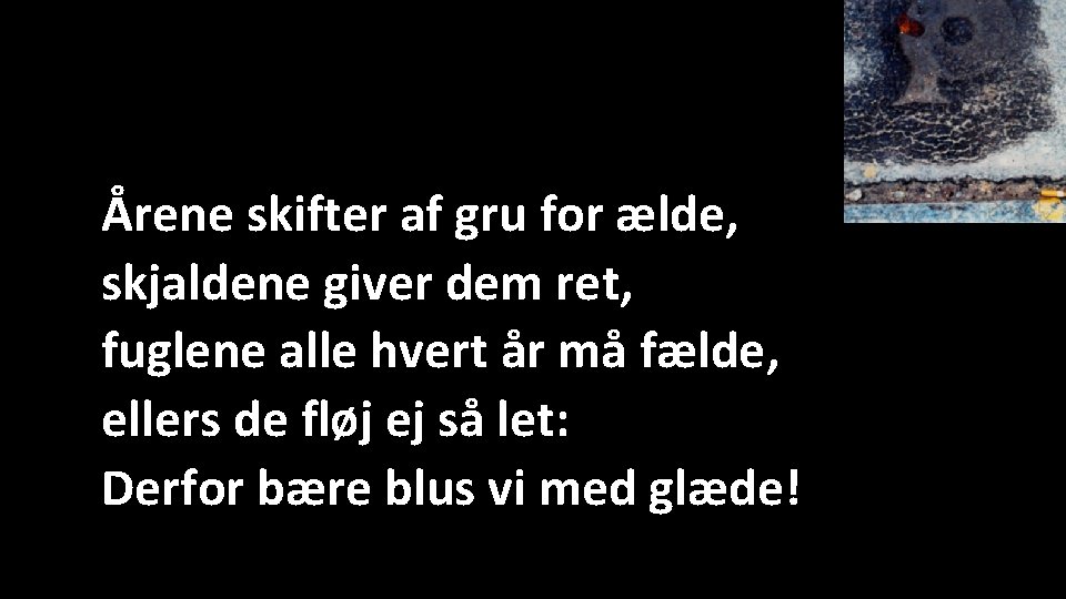 Årene skifter af gru for ælde, skjaldene giver dem ret, fuglene alle hvert år Årene skifter af gru for ælde, skjaldene giver dem ret, fuglene alle hvert år