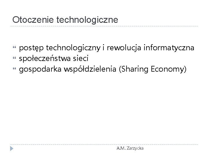 Otoczenie technologiczne postęp technologiczny i rewolucja informatyczna społeczeństwa sieci gospodarka współdzielenia (Sharing Economy) A.