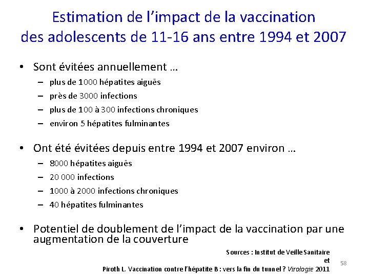 Estimation de l’impact de la vaccination des adolescents de 11 -16 ans entre 1994