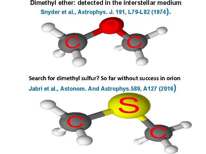 Dimethyl ether: detected in the interstellar medium Snyder et al. , Astrophys. J. 191,