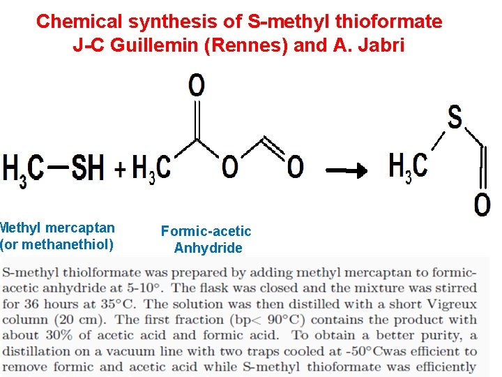 Chemical synthesis of S-methyl thioformate J-C Guillemin (Rennes) and A. Jabri Methyl mercaptan (or