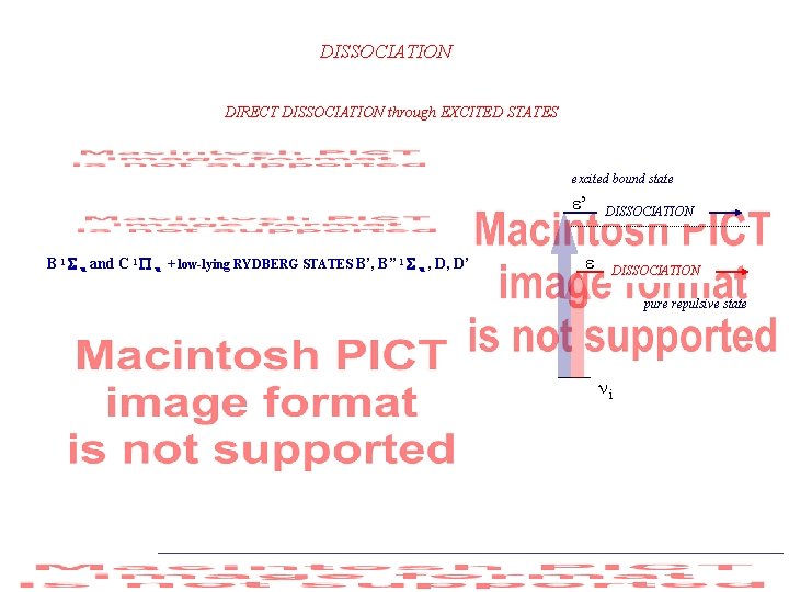 DISSOCIATION DIRECT DISSOCIATION through EXCITED STATES excited bound state ’ B 1 u and