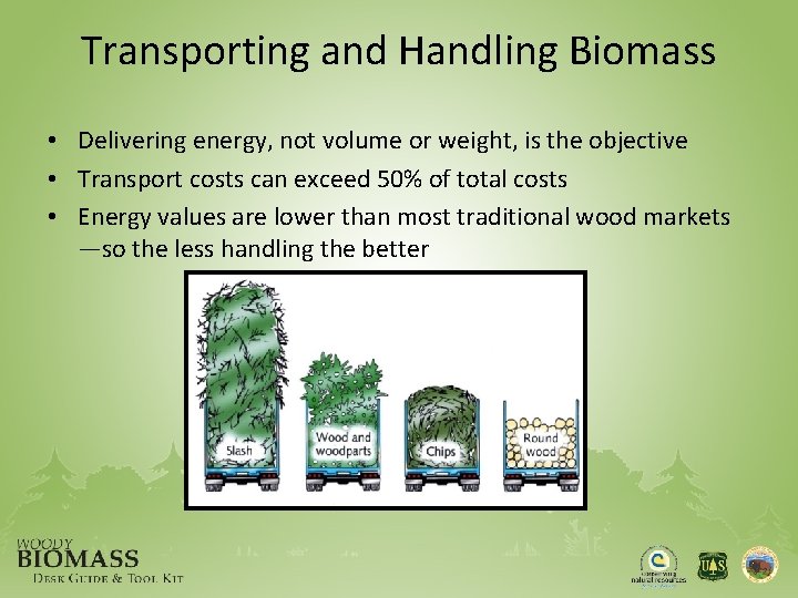 Transporting and Handling Biomass • Delivering energy, not volume or weight, is the objective