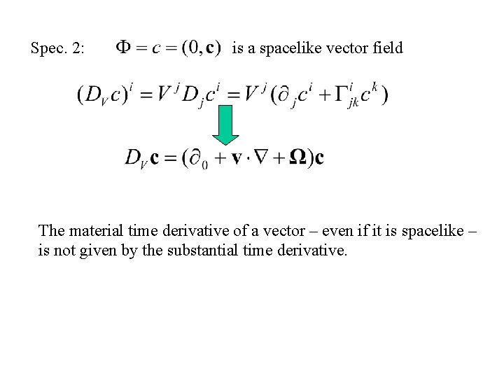 Spec. 2: is a spacelike vector field The material time derivative of a vector
