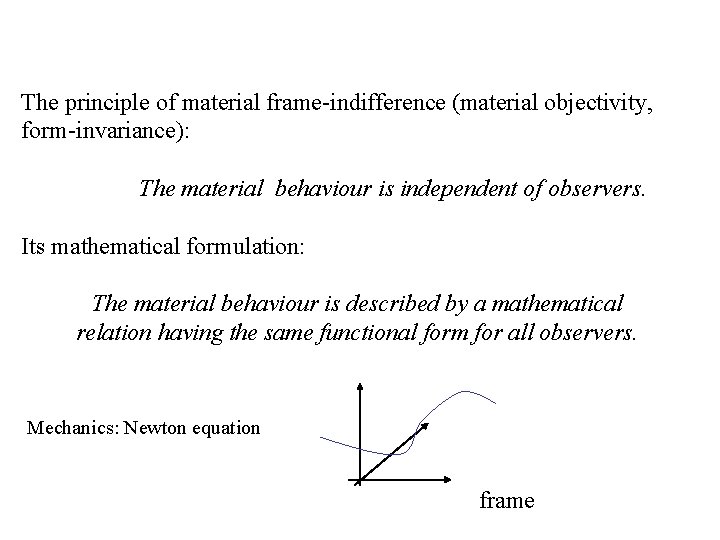 The principle of material frame-indifference (material objectivity, form-invariance): The material behaviour is independent of