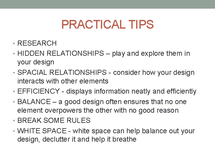 PRACTICAL TIPS • RESEARCH • HIDDEN RELATIONSHIPS – play and explore them in your
