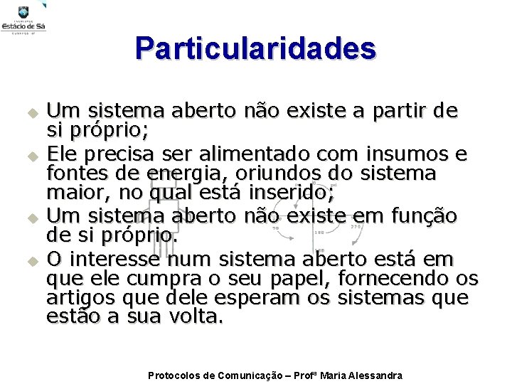 Particularidades u u Um sistema aberto não existe a partir de si próprio; Ele