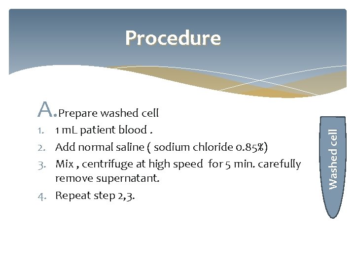 Procedure 1. 1 m. L patient blood. 2. Add normal saline ( sodium chloride