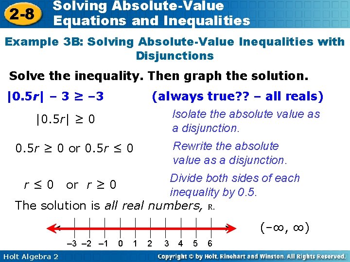 2 -8 Solving Absolute-Value Equations and Inequalities Example 3 B: Solving Absolute-Value Inequalities with