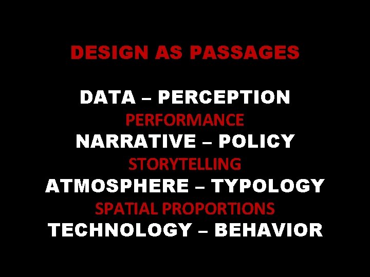 DESIGN AS PASSAGES DATA – PERCEPTION PERFORMANCE NARRATIVE – POLICY STORYTELLING ATMOSPHERE – TYPOLOGY