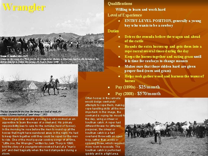 Wrangler Qualifications Willing to learn and work hard Level of Experience n ENTRY-LEVEL POSITION,