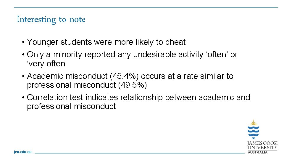 Interesting to note • Younger students were more likely to cheat • Only a