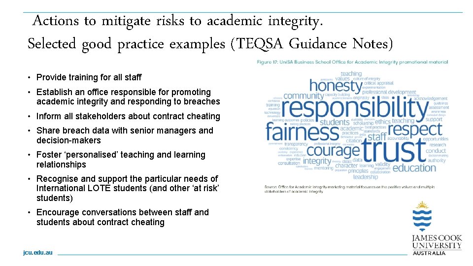 Actions to mitigate risks to academic integrity. Selected good practice examples (TEQSA Guidance Notes)