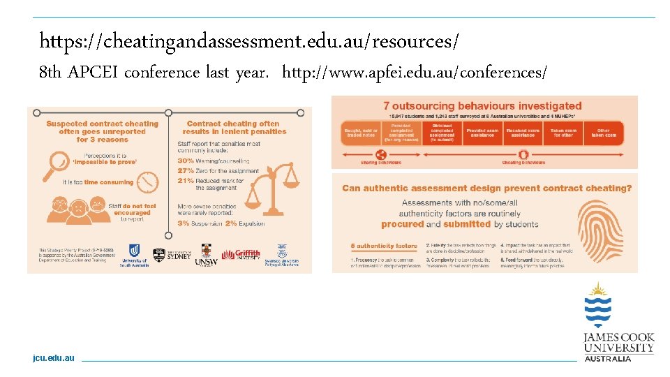 https: //cheatingandassessment. edu. au/resources/ 8 th APCEI conference last year. http: //www. apfei. edu.