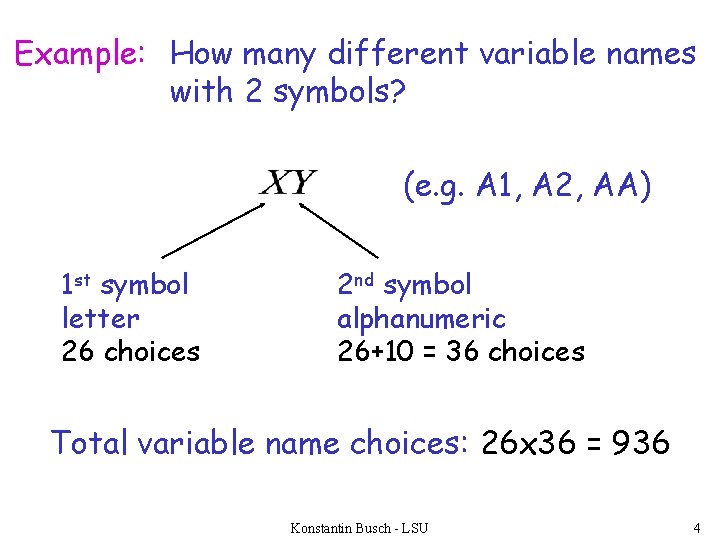 Example: How many different variable names with 2 symbols? (e. g. A 1, A