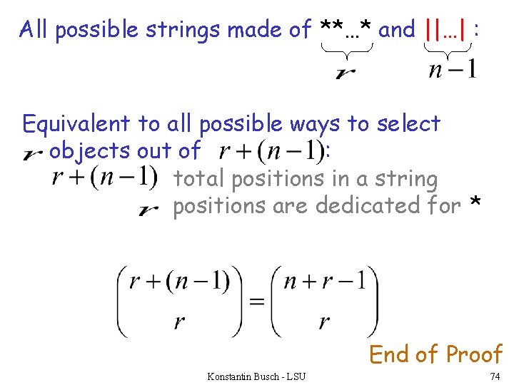 All possible strings made of **…* and ||…| : Equivalent to all possible ways