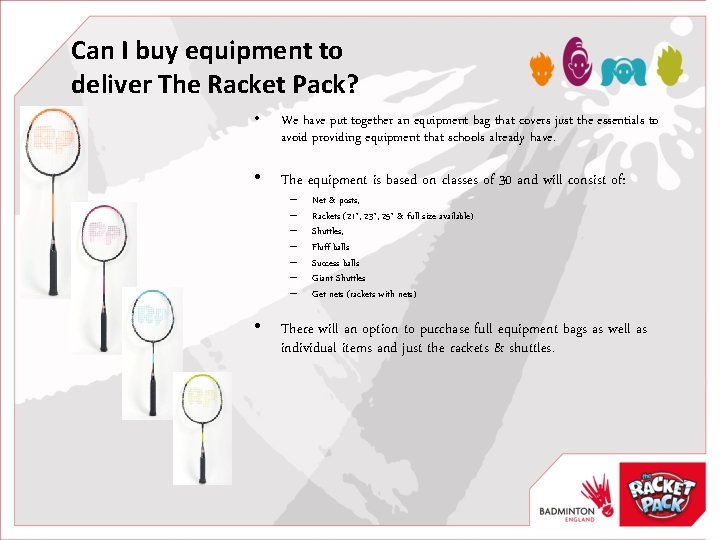 Can I buy equipment to deliver The Racket Pack? • We have put together